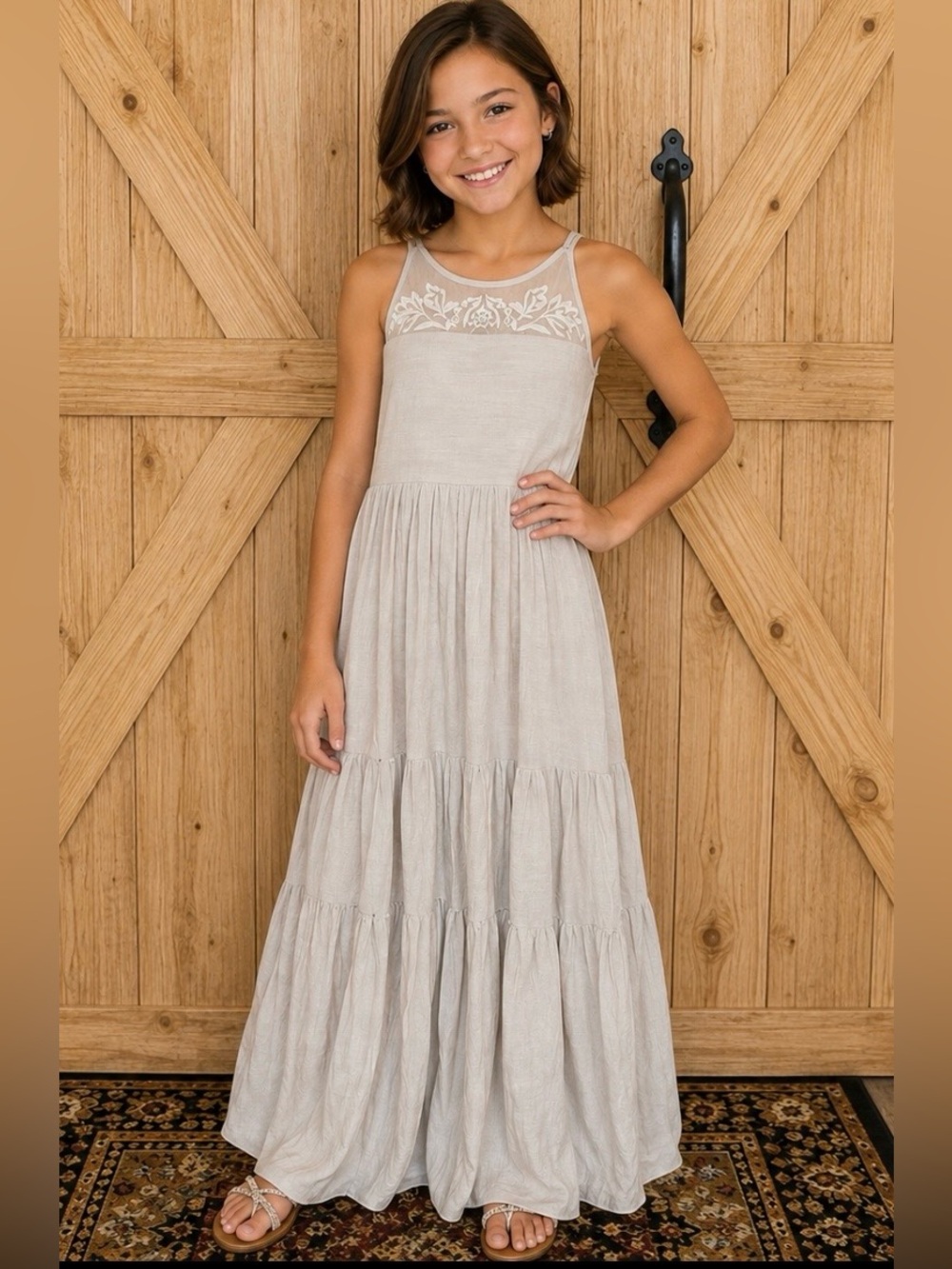 Mia Joy  Girls Beige Halter Maxi Sundress